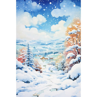 Watercolor Canvas Snow on Trees